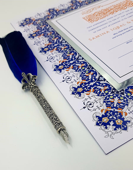 NK 103 Personalised and Customised Blue and silver Muslim Marriage Nikah Nama