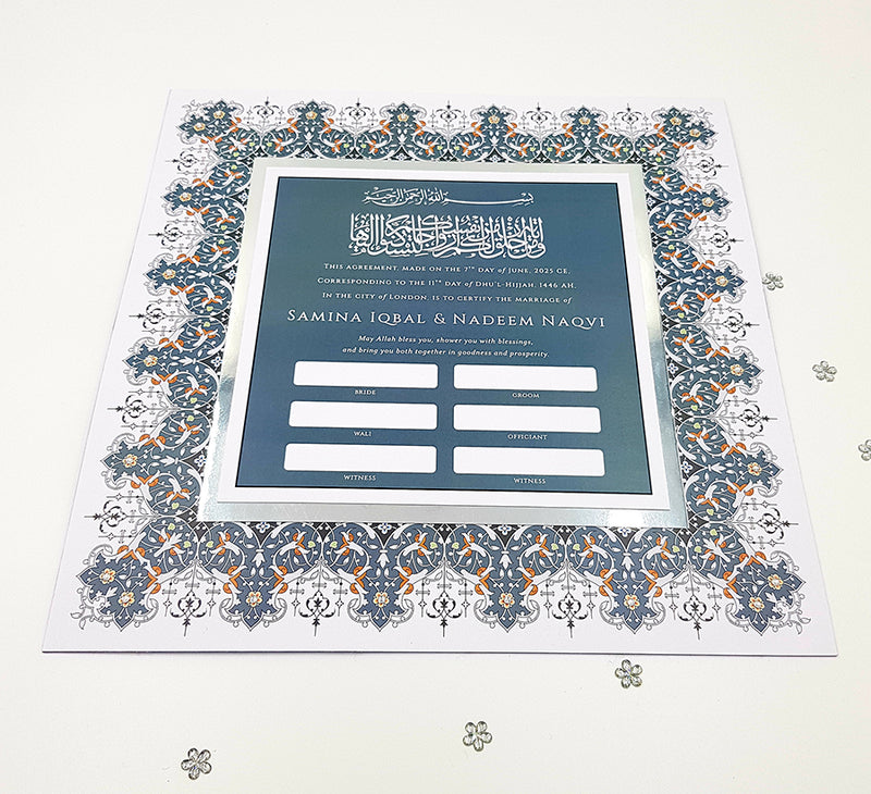 NK 104 Personalised and Customised Grey and silver Muslim Marriage Nikah Namaa