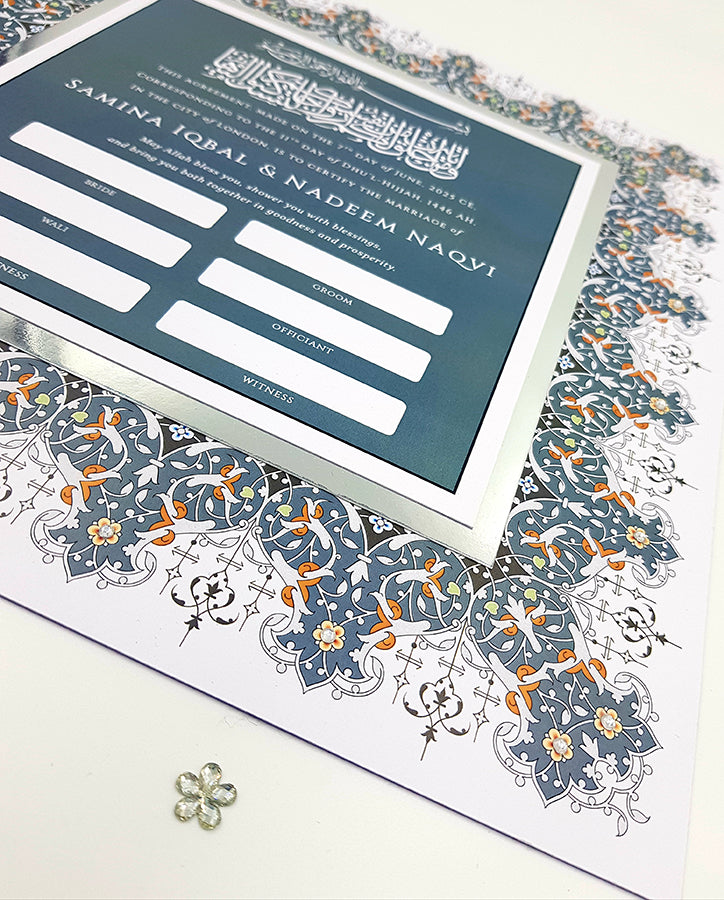 NK 104 Personalised and Customised Grey and silver Muslim Marriage Nikah Namaa