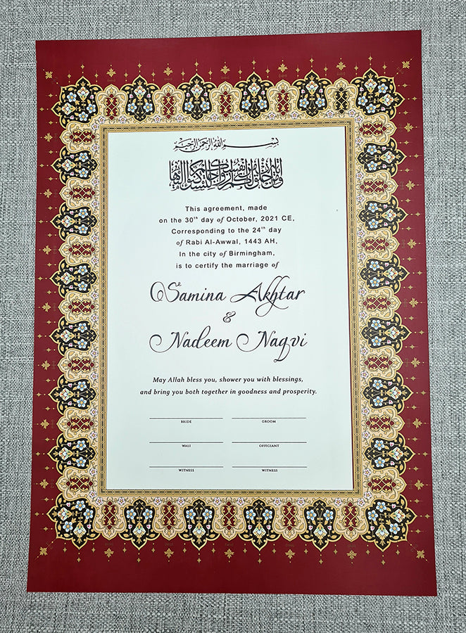 NK 120 Red Personalised Nikah Nama