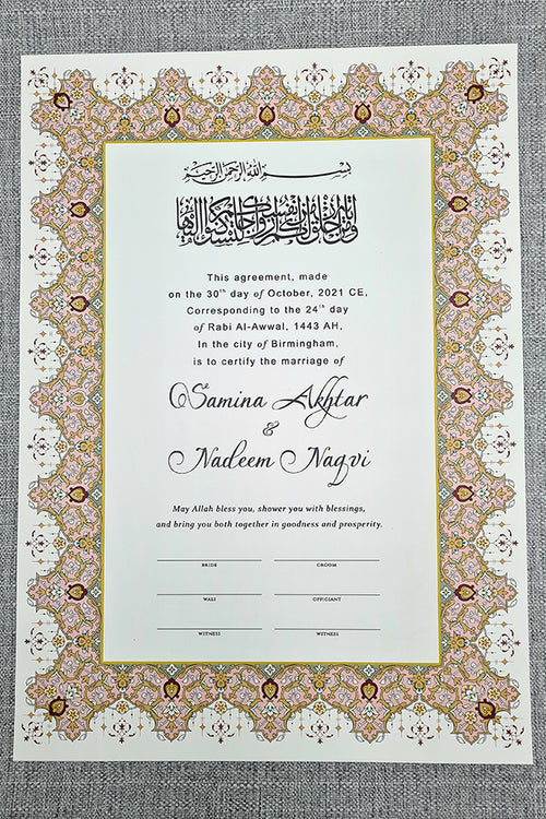 Load image into Gallery viewer, NK 121 Pink Personalised Nikah Nama
