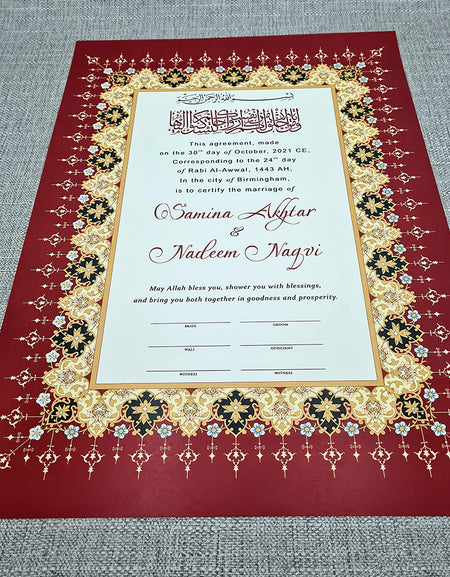 NK 123 Red Personalised Nikah Nama