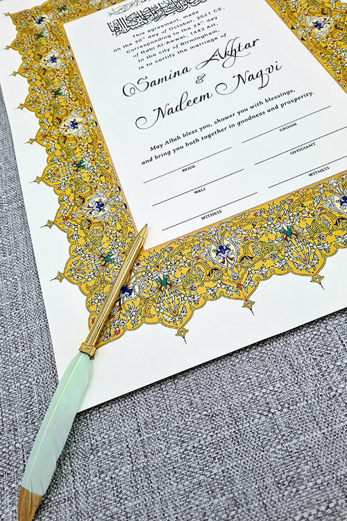 Load image into Gallery viewer, NK 124 Mustard coloured Arabesque Border Made to Order Nikah Nama
