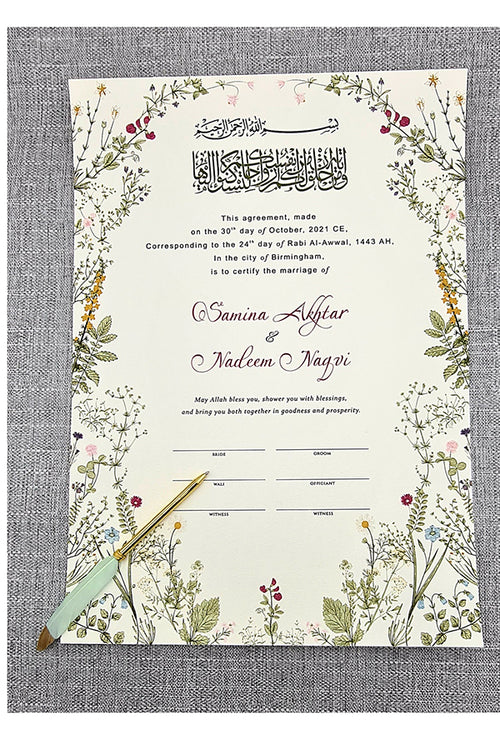 Load image into Gallery viewer, NK 126 Floral Border Custom Made Nikah Nama for Islamic Weddings

