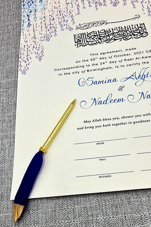 Load image into Gallery viewer, NK 127 Blue Floral Personalised Nikahnamah for Islamic Marriage
