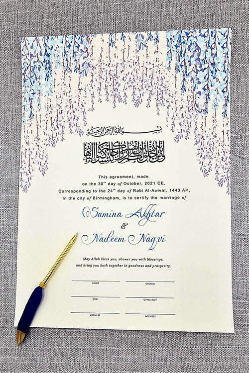 Load image into Gallery viewer, NK 127 Blue Floral Personalised Nikahnamah for Islamic Marriage
