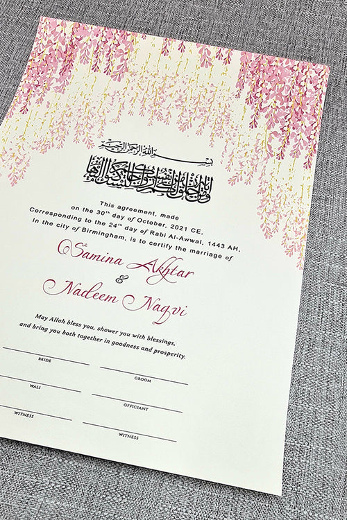 Load image into Gallery viewer, NK 127 Pink Floral Customised Nikah Nama Islamic Marriage Certificate

