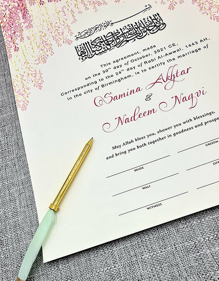 NK 127 Pink Floral Customised Nikah Nama Islamic Marriage Certificate