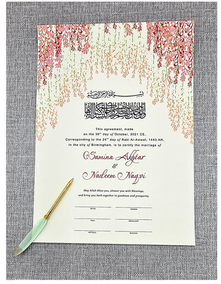 NK 127 Red Floral Personalised Nikah Nama