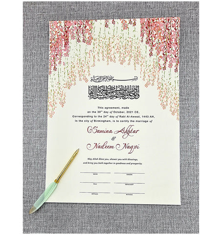 NK 127 Red Floral Personalised Nikah Nama