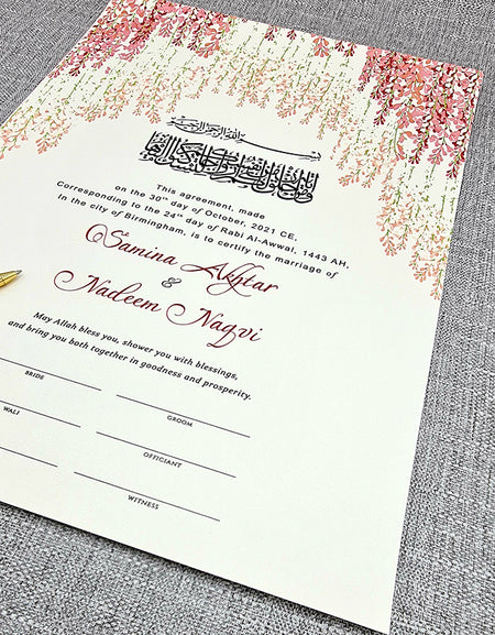 NK 127 Red Floral Personalised Nikah Nama