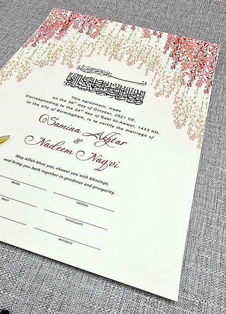NK 127 Red Floral Personalised Nikah Nama