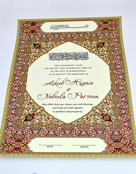 NK 129 Red Personalised Nikah Nama