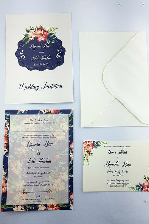 Load image into Gallery viewer, NZ 1004 Navy Peach Watercolour Invitation
