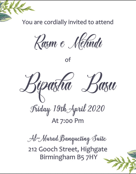 NZ 1004 simple Watercolour Floral Invitation