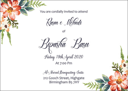 NZ 1004 simple Watercolour Floral Invitation
