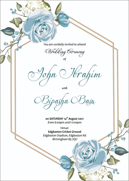 Pale blue rose Geometric design border A5 Invitation NZ 1007