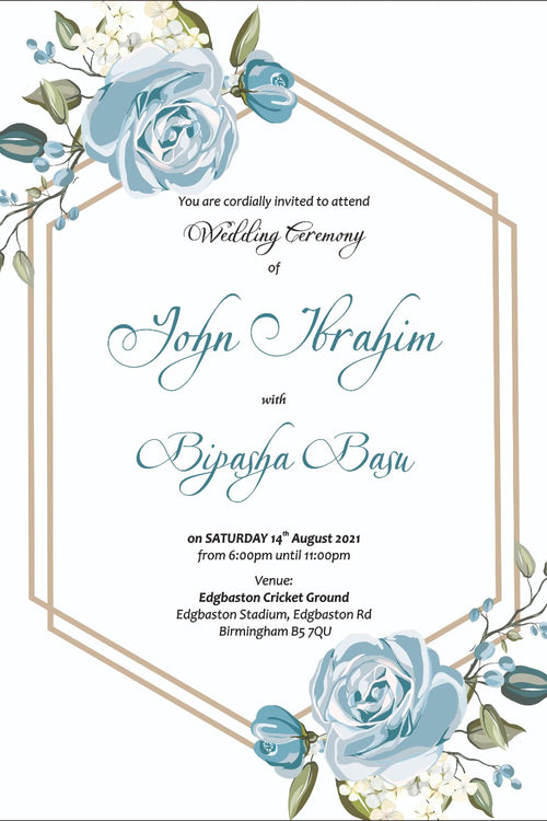Load image into Gallery viewer, Pale blue rose Geometric design border A5 Invitation NZ 1007

