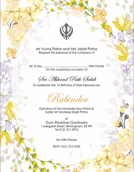 NZ 1012 Summery Floral Akhand Path Invitation