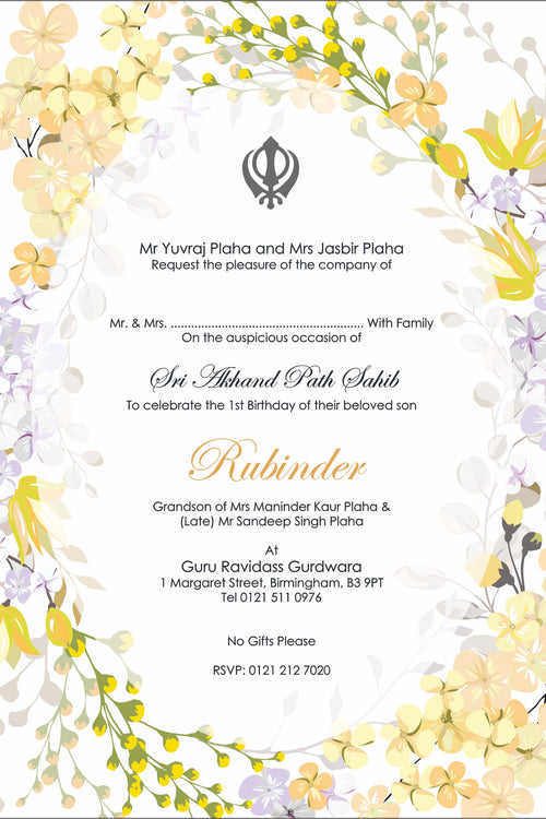 Load image into Gallery viewer, NZ 1012 Summery Floral Akhand Path Invitation
