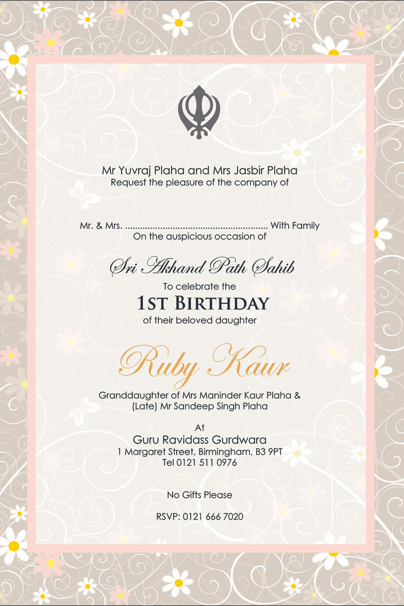 NZ 1013 Mauve Daisy Akhand Path Invitation