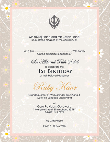 NZ 1013 Mauve Daisy Akhand Path Invitation