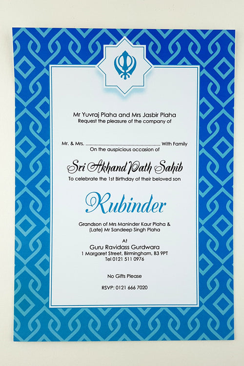 Load image into Gallery viewer, NZ 1022 Blue boys Birthday Akhand Path Invitation Card
