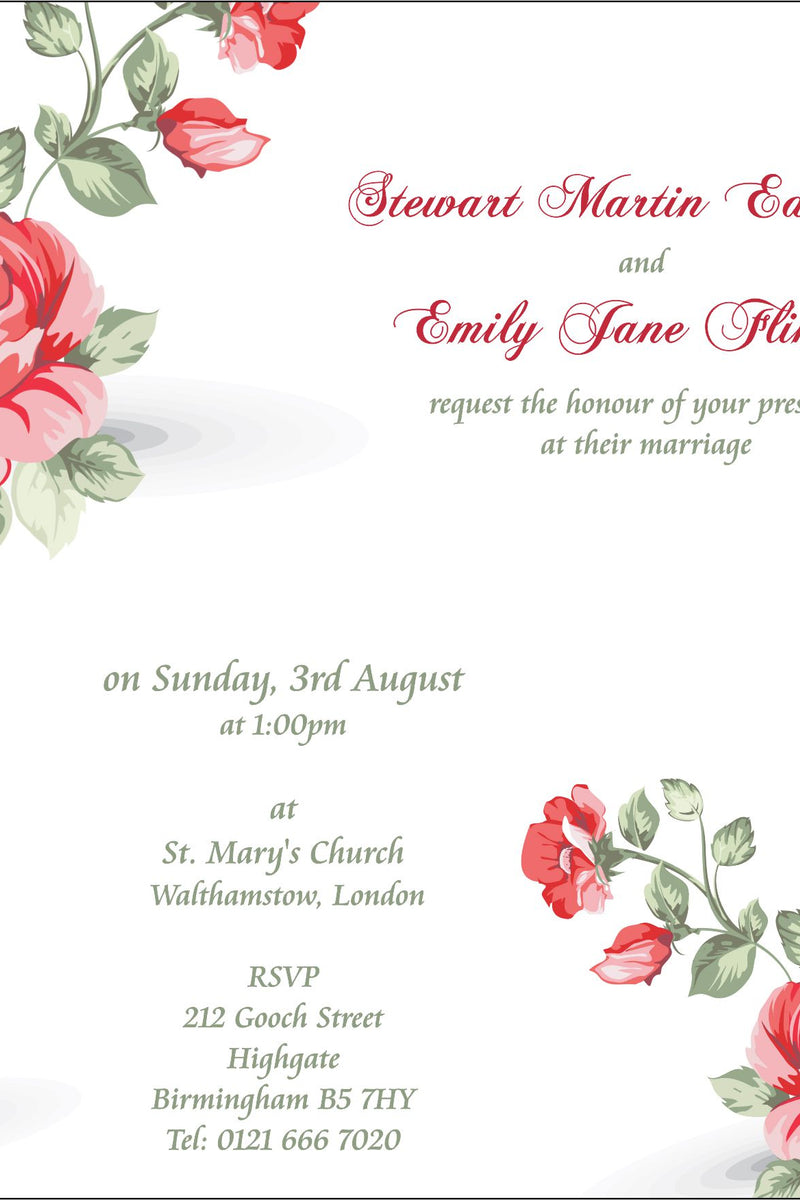 NZ 226 Blush red and green Square floral wedding invitation card