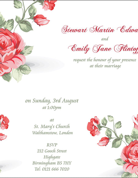 NZ 226 Blush red and green Square floral wedding invitation card