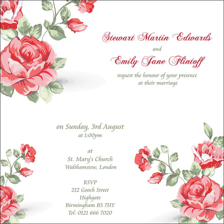 NZ 226 Blush red and green Square floral wedding invitation card