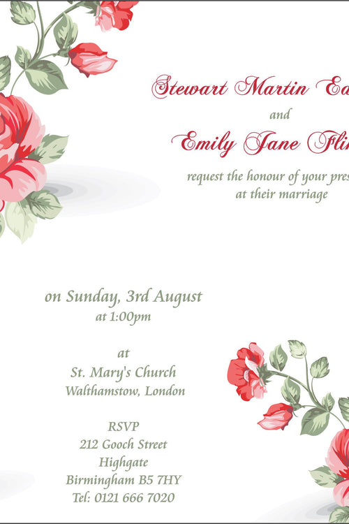 Load image into Gallery viewer, NZ 226 Blush red and green Square floral wedding invitation card
