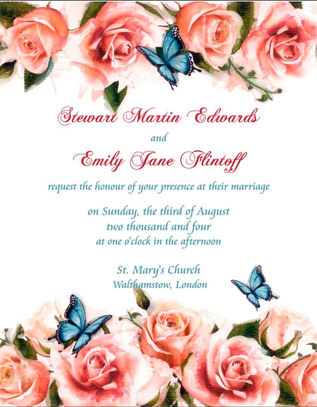 NZ 228 Simple Flat Peach floral budget wedding invitations