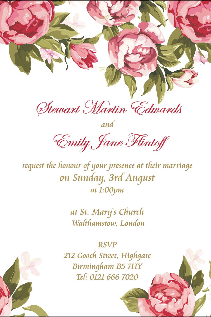 NZ 232 Square Pink and green floral invitation