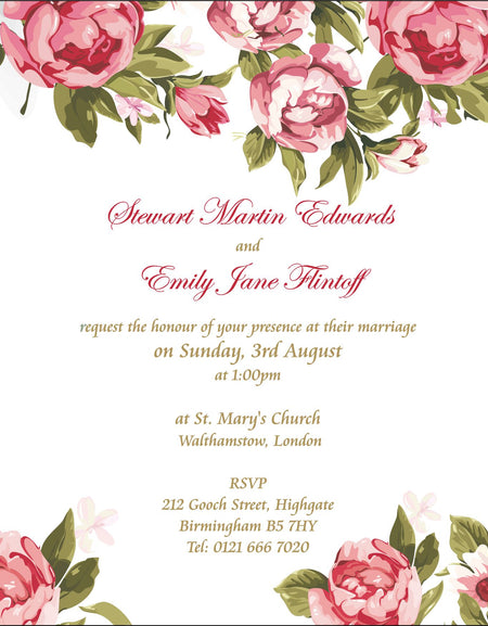 NZ 232 Square Pink and green floral invitation