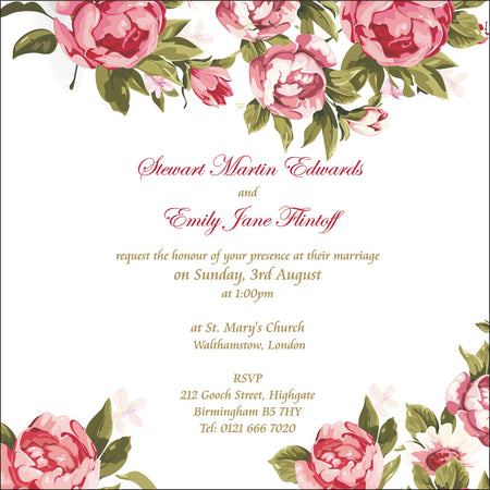 NZ 232 Square Pink and green floral invitation