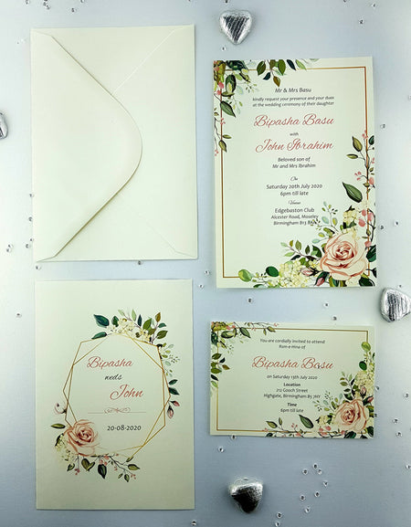 NZ 891 Geometric Rose Wreath Invitation