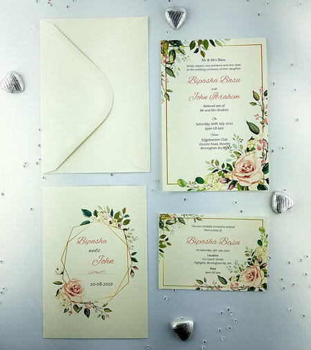 NZ 891 Geometric Rose Wreath Invitation