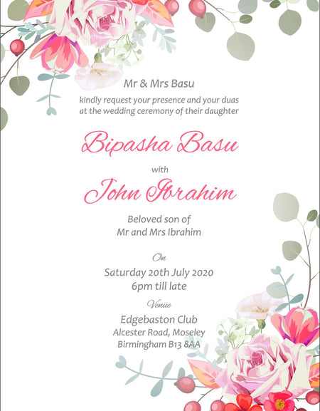 NZ 892 Vivid Watercolour Posy Invitation