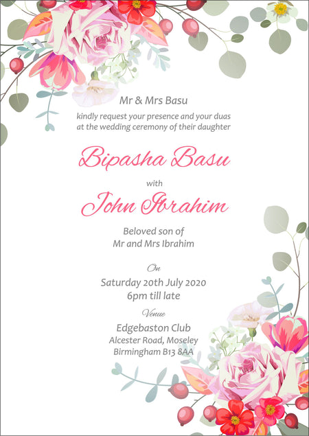 NZ 892 Vivid Watercolour Posy Invitation