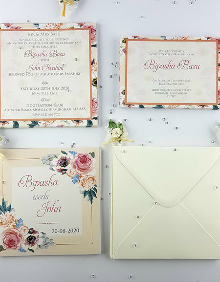 NZ 993 Floral Peach Wedding Invitation