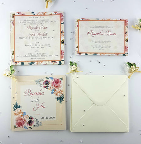 NZ 993 Floral Peach Wedding Invitation