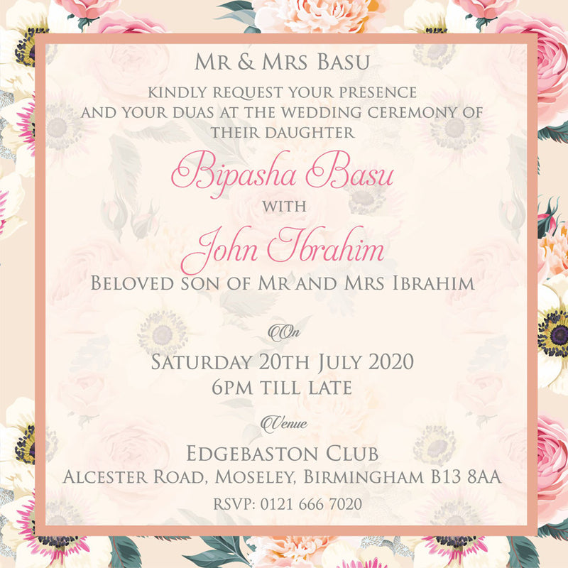 NZ 993 Floral Peach Wedding Invitation