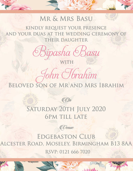 NZ 993 Floral Peach Wedding Invitation