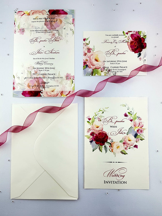 NZ 996 Lavish Pastel Pink Wreath Invitation