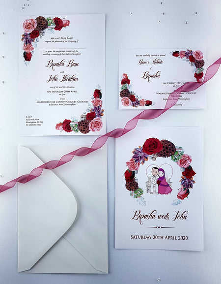 NZ 997 Caricature Rose Wreath Invitation