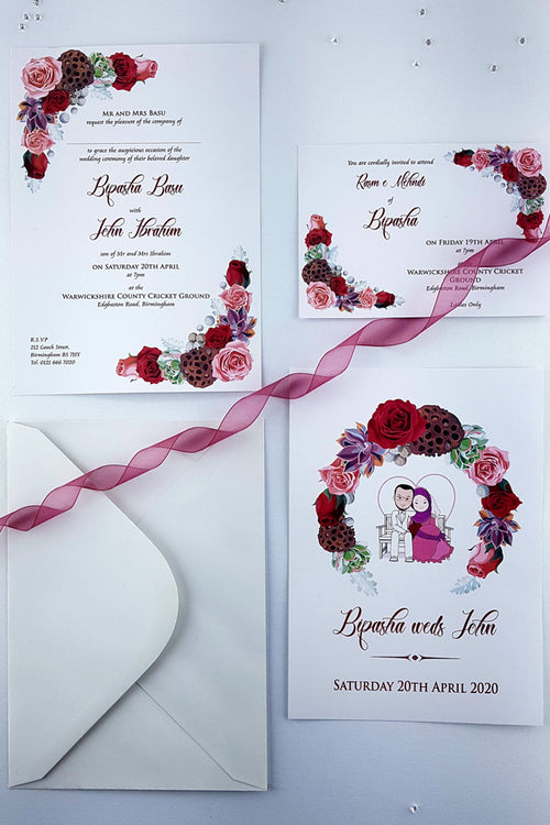 Load image into Gallery viewer, NZ 997 Caricature Rose Wreath Invitation
