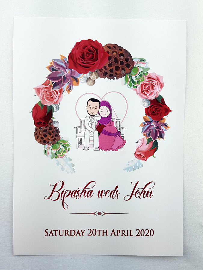 NZ 997 Caricature Rose Wreath Invitation