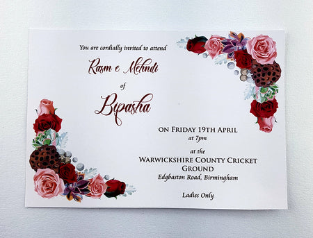 NZ 997 Simple Maroon Floral Mehndi Invitation