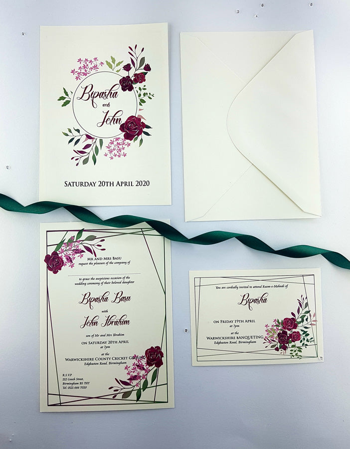 NZ 998 Minimalist Rose Wreath Invitation