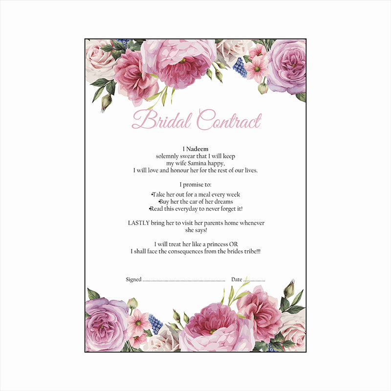 Blush Rose – A1 Bridal Contract – Funny Agreement for Husband/Wife